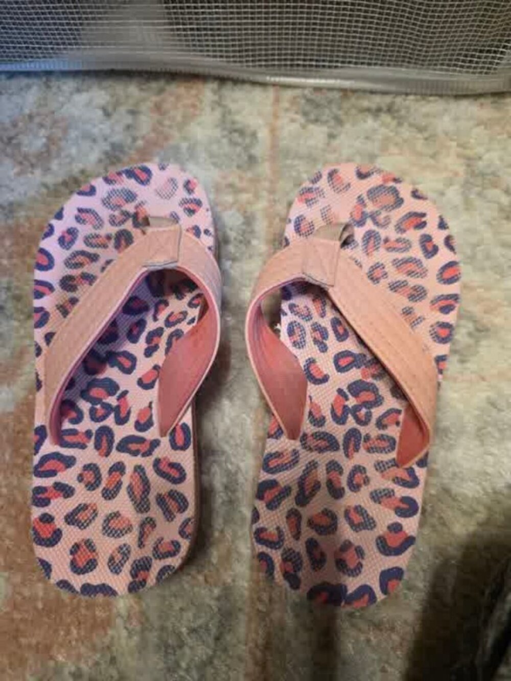 Girls Pink Leopard Print Flip Flops Size 11T
